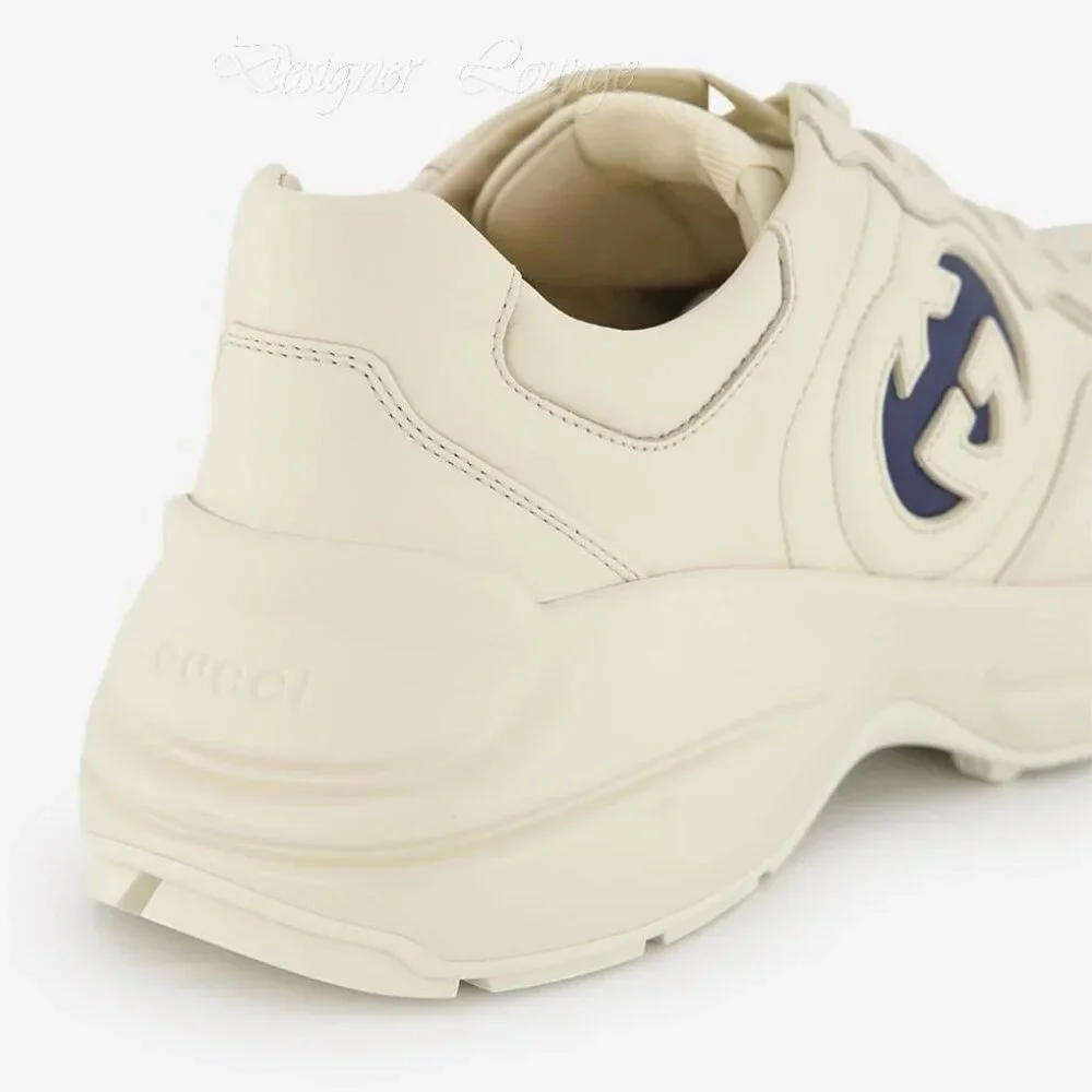 NEW GUCCI Rhyton Interlocking G Ivory Leather Sneakers Men’s G 11.5 / US 12 Auth